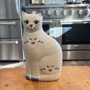 Charming Ceramic Cat with Blue and Red Details